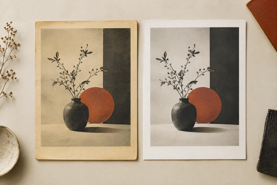 Printed paper specimens arranged to compare period paper surfaces